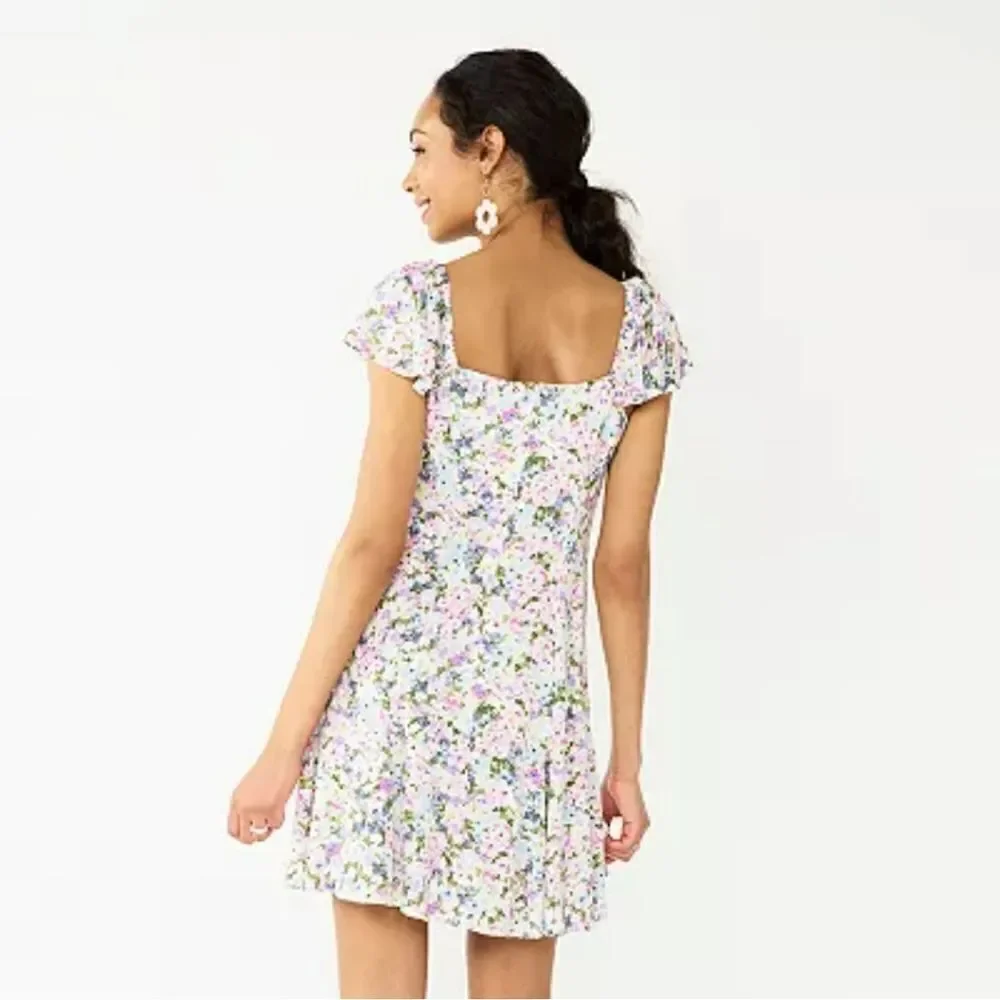 Juniors' SO Sweetheart Flutter Sleeve Mini Dress Floral Multicolor Size XL - Picture 2 of 12